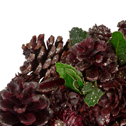 13" Red and Gold Glittered Pine Cone and Berry Christmas Wreath