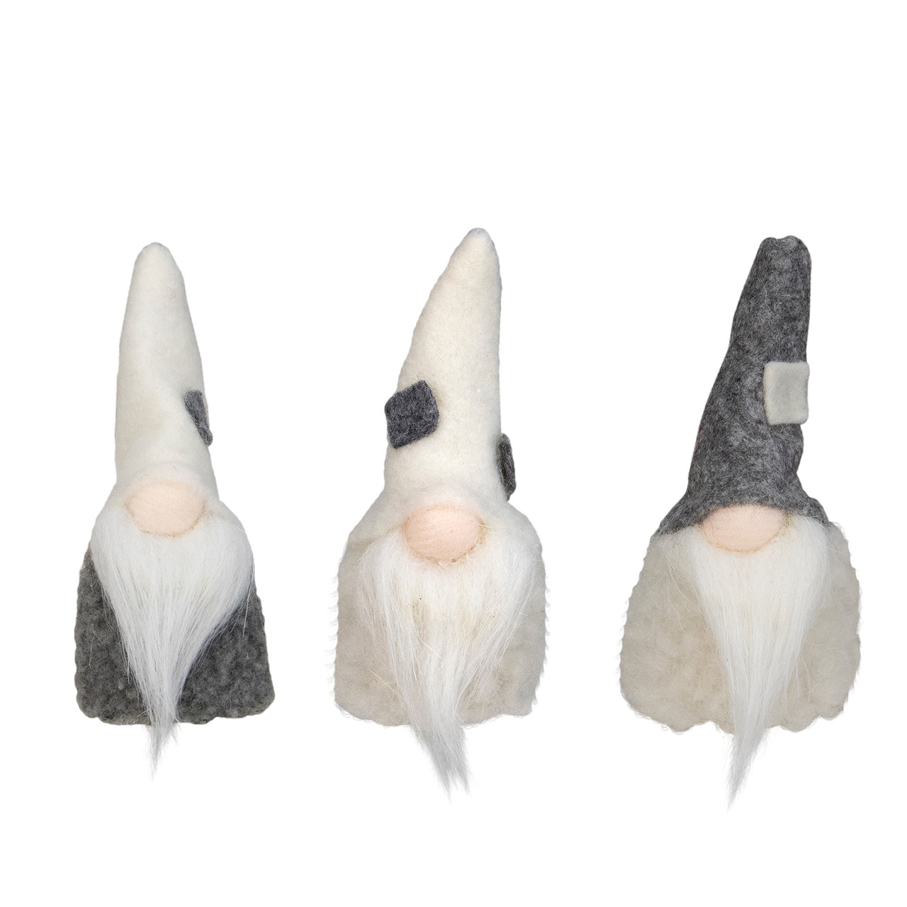 Christmas Gnomes Heads - 3.75" - Gray and Cream - Set of 3