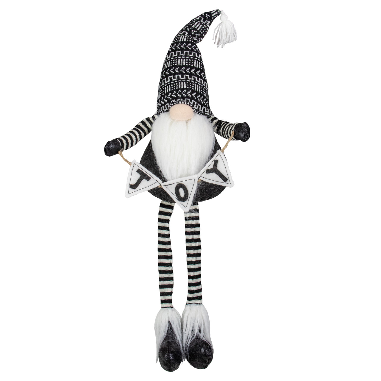 Dangling Striped Legs "JOY" Gnome Christmas Figure - 30" - Black and White