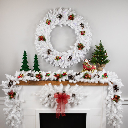 Pre-Lit White Pine Battery Operated Christmas Wreath - 36" - Multicolor LED Lights