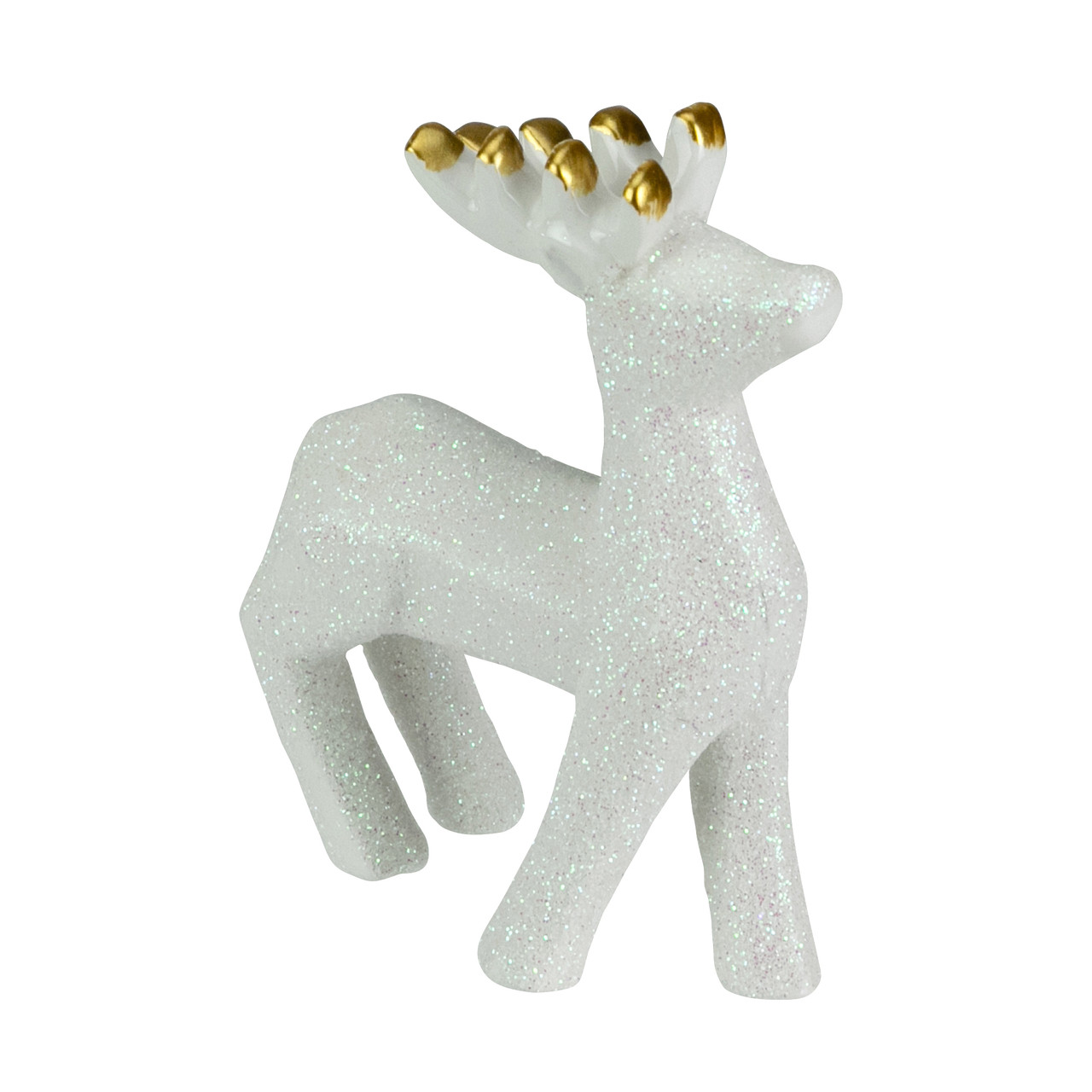 Iridescent Glitter Ceramic Reindeer Christmas Figure - 4.25"  - White