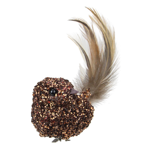 Sequined Bird Christmas Clip-on Ornament - 6.5" - Bronze-tone
