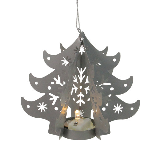 4.5" Prelit Gray Cut Out Tree Christmas Ornament