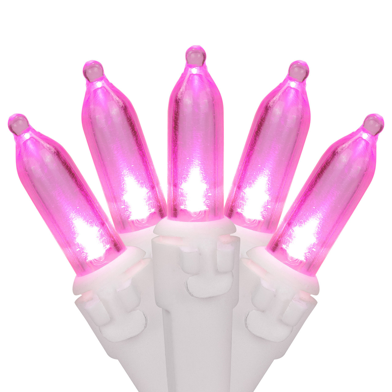 50 LED Pink Mini Christmas Lights - 16.25 ft White Wire