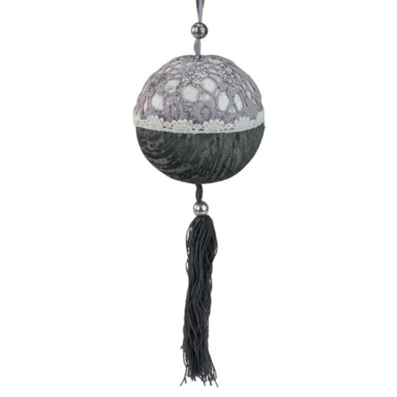 Glittered Christmas Ball Ornament - 8.5" - Black and Gray