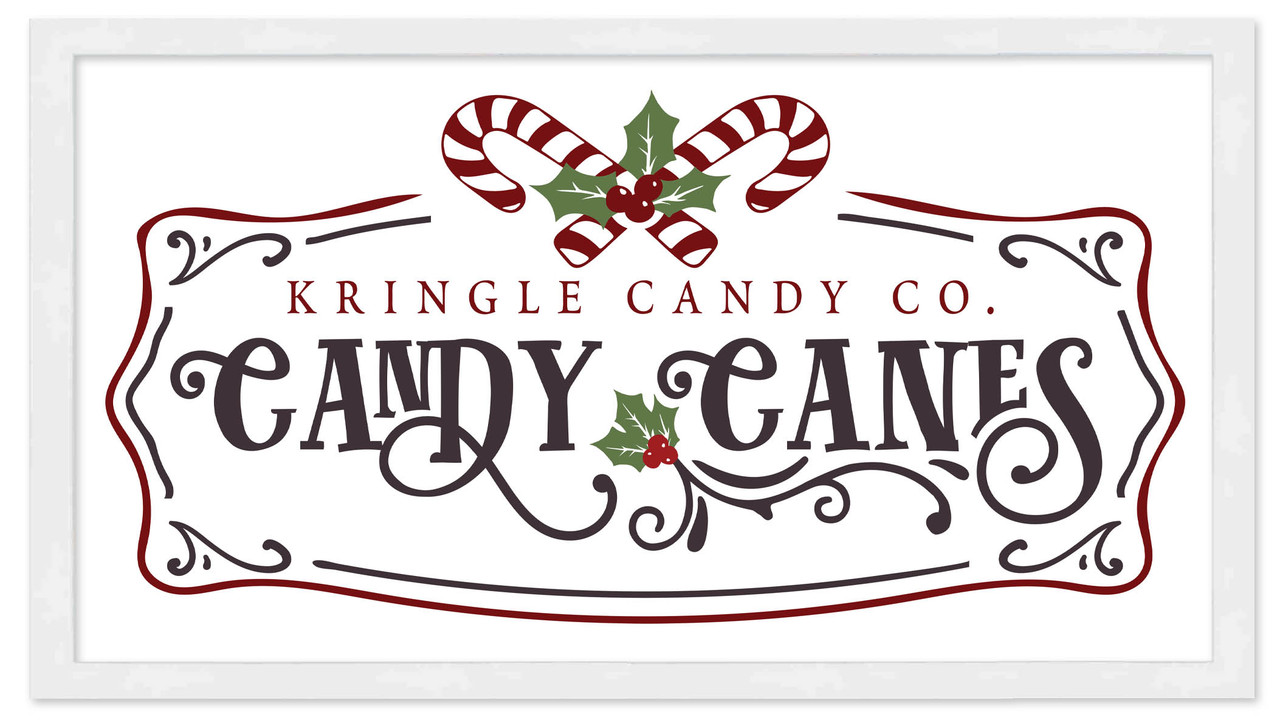 Kringle Candy Co Candy Canes 11.5" x 21.5" Framed Christmas Wall Decor Art Print Sign Poster in a Natural Wooden Frame with UV Acrylic and Hangers