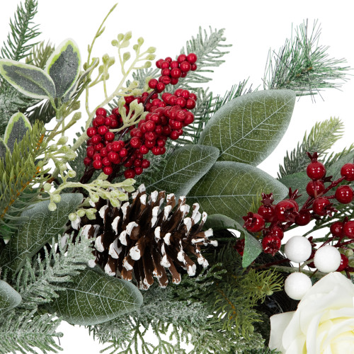 Real Touch?? Mixed Foliage and Roses Artificial Christmas Wreath 30" - Unlit