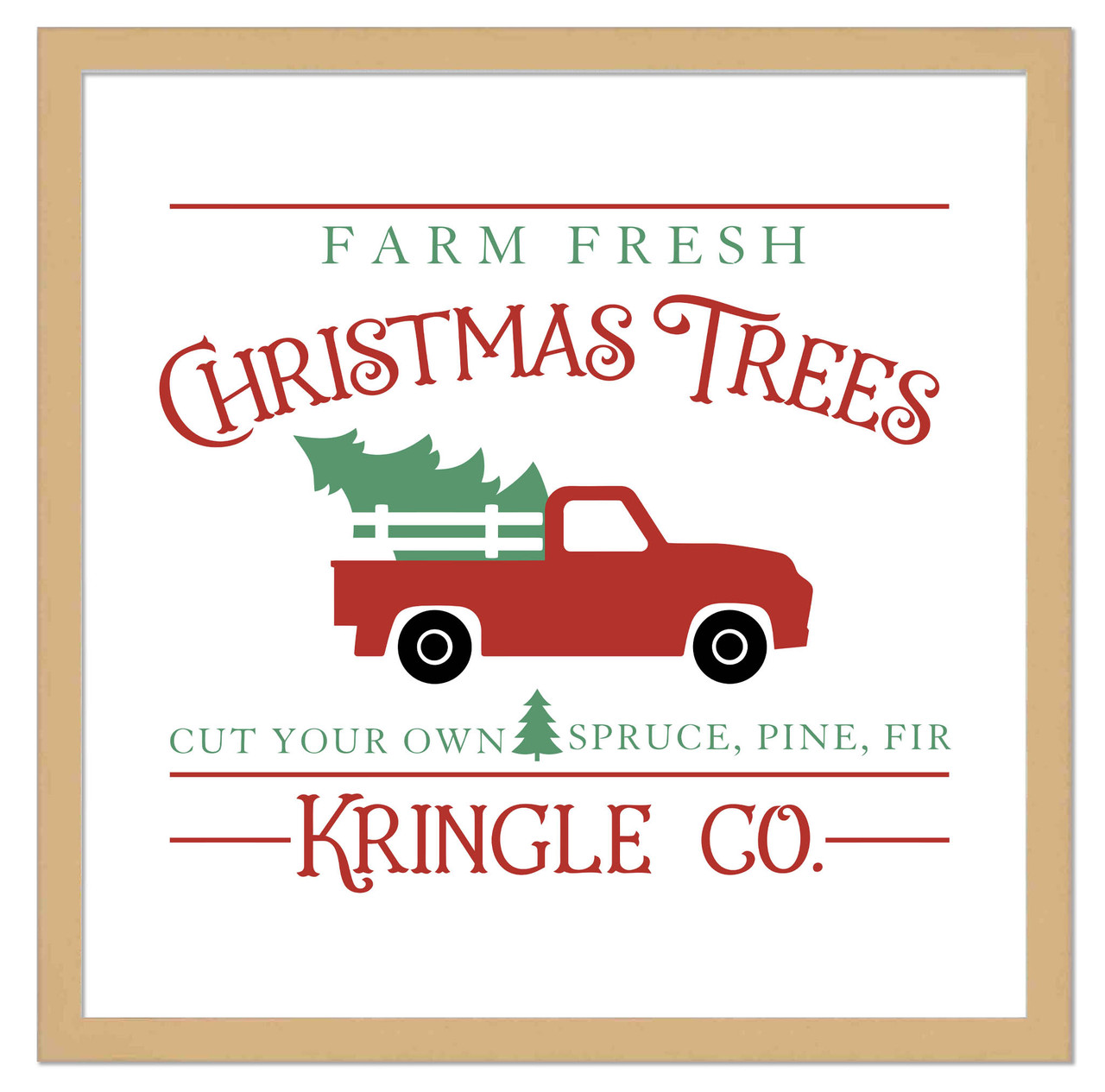 Oversize Kringle Company Tree Farm 31.5" x 31.5" Framed Christmas Wall Decor  Sign Poster in a Natural Wooden Frame with UV Acrylic and Hangers
