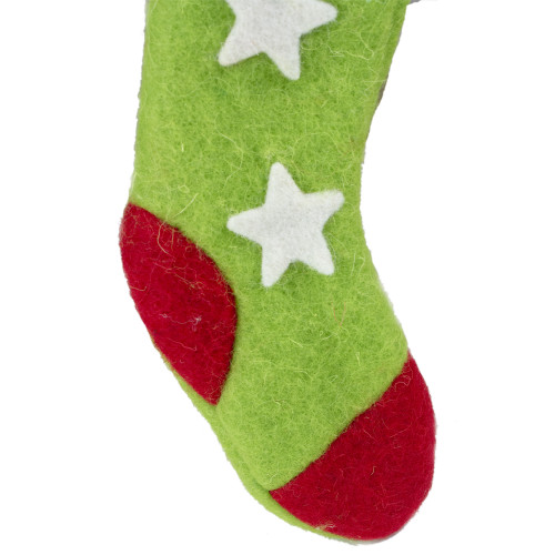 9.5" Green and Red Stars Felt Christmas Stocking Ornament