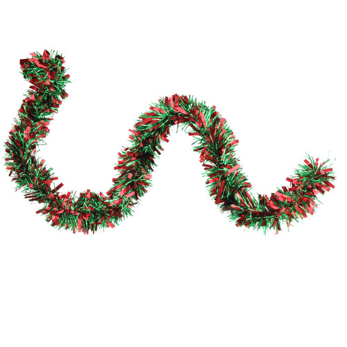 Wide Cut Tinsel Commercial Christmas Garland - 50' x 3" - Red and Green - Unlit