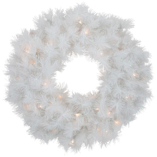 Pre-Lit White Alaskan Pine Artificial Christmas Wreath, 24-Inch, Warm White LED Lights