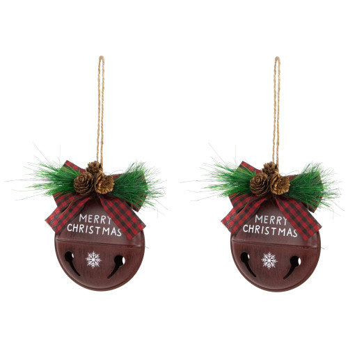Snowflake "Merry Christmas" Jingle Bell Disc Ornaments - 5" - Set of 2