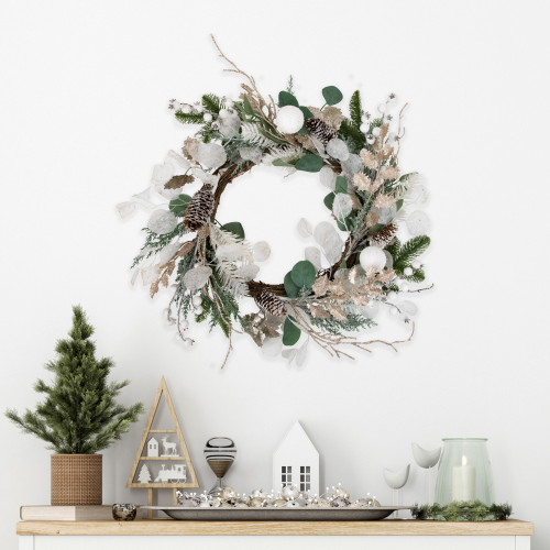 Sage Green and White Artificial Christmas Wreath, 24-Inch, Unlit