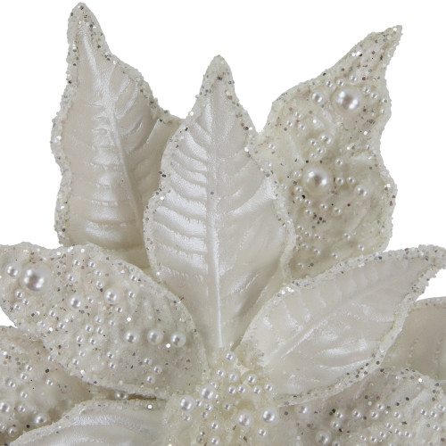 22" Pearl White Glittered Poinsettia Christmas Stem Spray