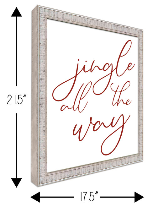 Jingle All The Way 17.5" x 21.5" Framed Christmas Wall Decor Art Print Sign Poster in a White Wooden Frame with UV Acrylic and Hangers