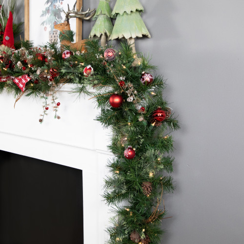 Pre-Lit Country Mixed Pine Artificial Christmas Garland - 9' x 12" - Clear AlwaysLit Lights