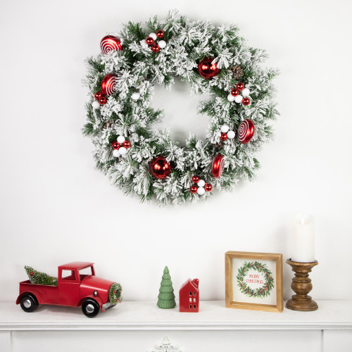 6.75" Shiny Red and White Shatterproof Ball Ornament Christmas Pick