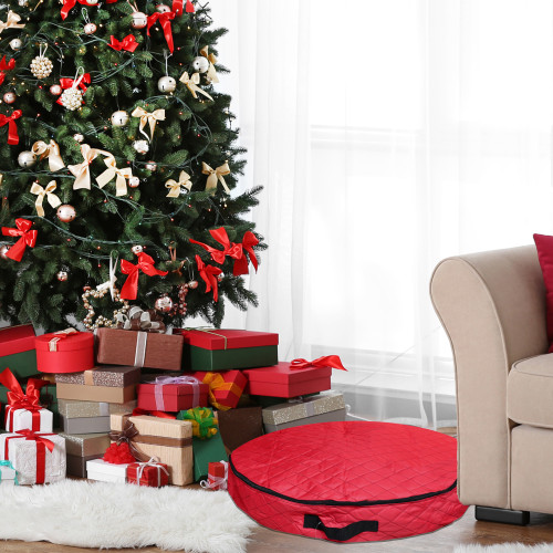 36�� Red Premium Quilted Christmas Wreath Storage Bag