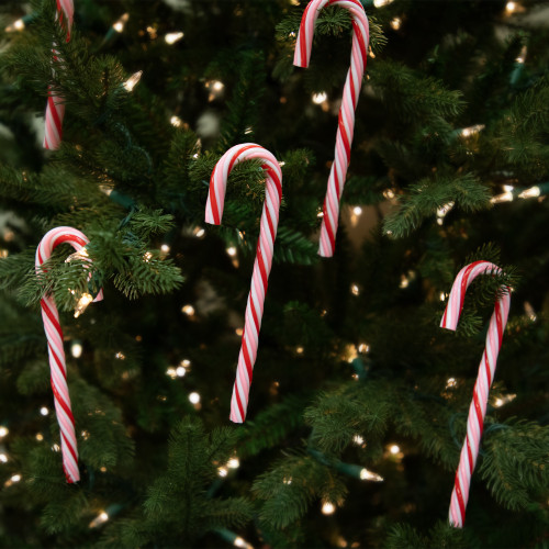Peppermint Candy Cane Christmas Ornaments - 7" - Red and White - 12 ct