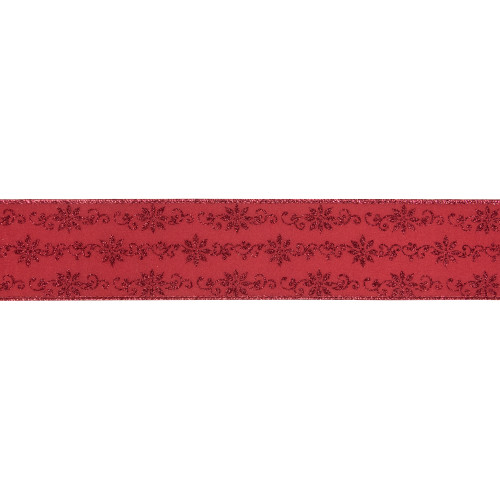 Red Glittered Poinsettia Christmas Wired Craft Ribbon 2.5" x 10 Yards