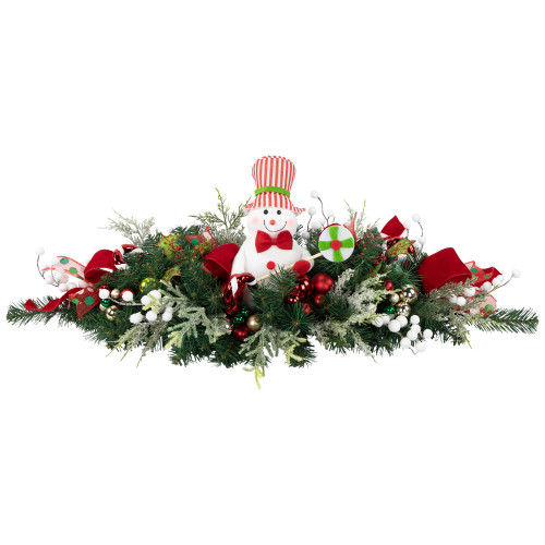 Candy Cane Snowman and Ornaments Christmas Swag - 37.5" - Unlit