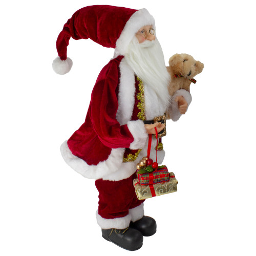 18" Standing Santa Christmas Figure with a Plush Brown Bear