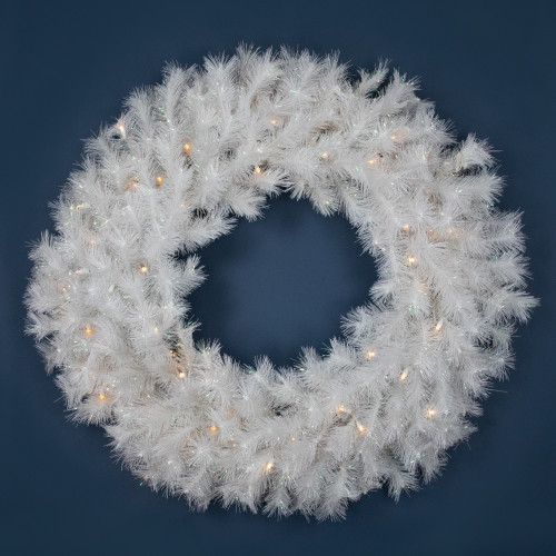 Pre-Lit White Alaskan Pine Artificial Christmas Wreath, 36-Inch, Warm White LED Lights