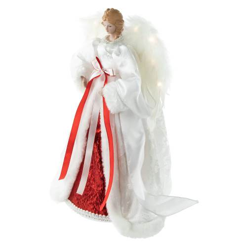 14" White and Red Angel with Lighted Wings Christmas Tree Topper