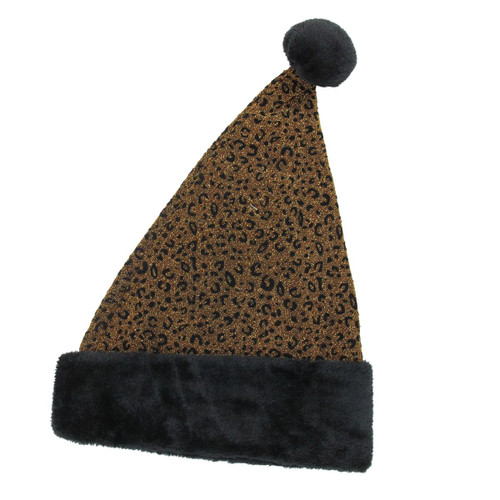 Brown and Black Metallic Leopard Santa Hat Unisex Adult Christmas Costume Accessory - One Size