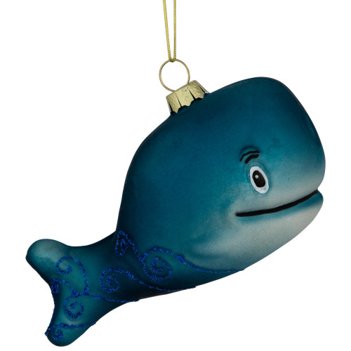 4" Glittered Whale Glass Christmas Ornament
