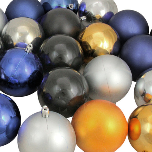 32ct Black, Gold, Silver, and Blue Shatterproof 2-Finish Christmas Ball Ornaments 3.25" (80mm)