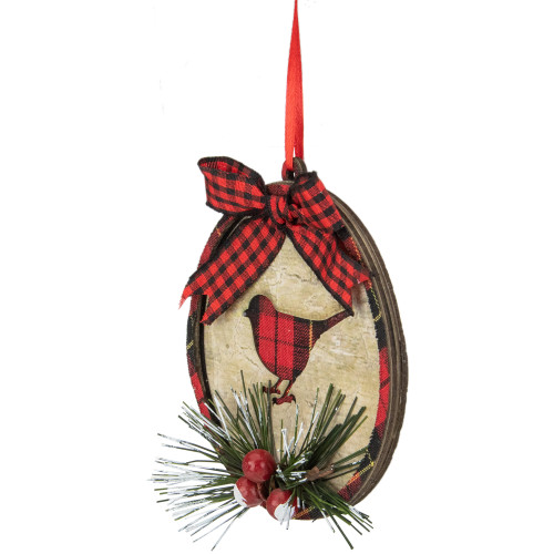 4" Red and Black Plaid Cardinal Disc Christmas Ornament