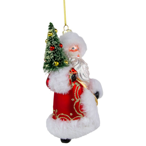 6.25" Santa Claus with Christmas Tree Glass Ornament