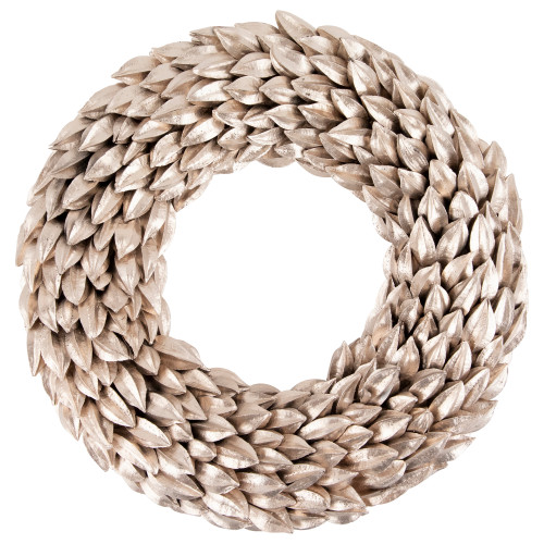 Champagne Gold Budding Leaves Glitter Christmas Wreath, 11.5-Inch, Unlit