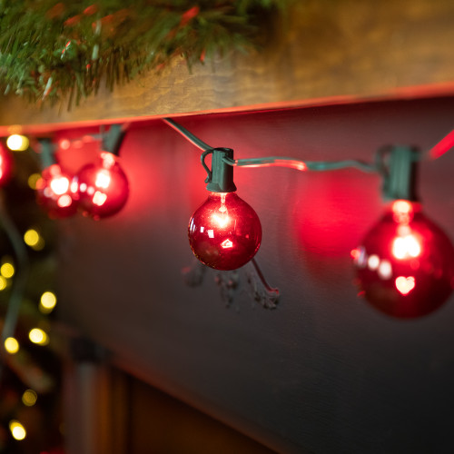10-Count Red G50 Globe Christmas Patio Lights- 9ft, Green Wire