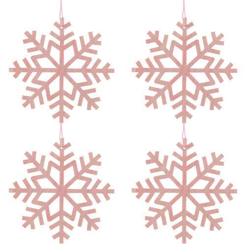 Wooden Snowflake Christmas Ornaments - 4.75" - Pink - Set of 4