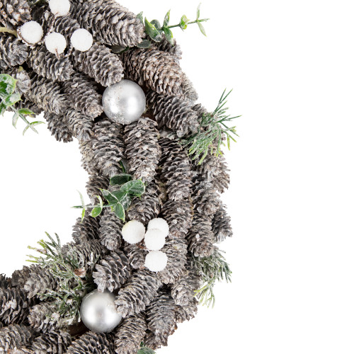 White Berry and Pinecone Foliage Christmas Ornament Wreath, 12.5-Inch, Unlit