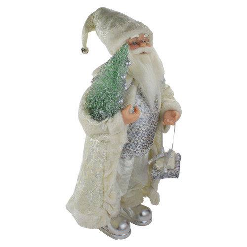 2' Standing Santa Christmas Figure Carrying a Green Pine Tree