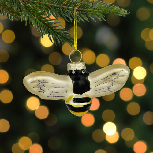 3.25" Black and Yellow Bee Glass Christmas Ornament