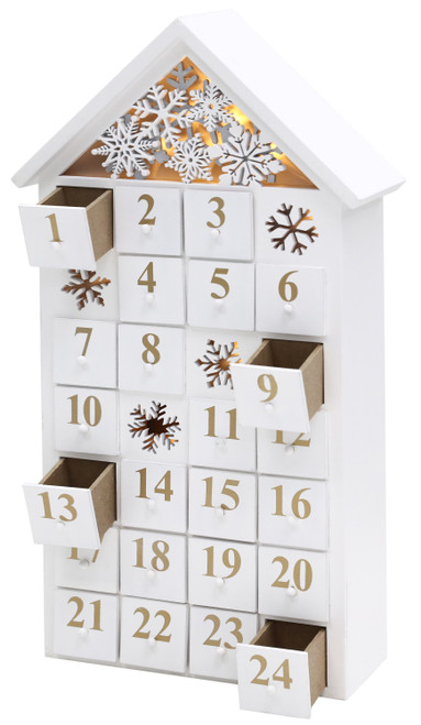 BRUBAKER Reusable Wooden Advent Calendar to Fill - White Snow House with LED Lighting - DIY Christmas Calendar 9.57 x 17.72 x 3.15 inches