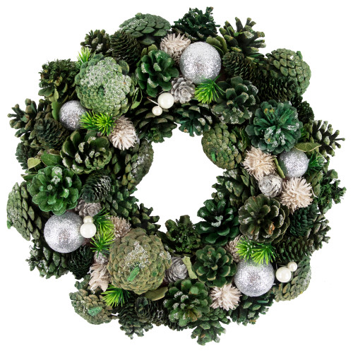 Green Pinecone and Foliage Artificial Christmas Wreath, 14-Inch, Unlit