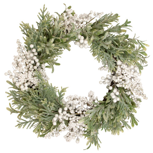 White Berry and Frosted Pine Christmas Wreath, 28-Inch, Unlit