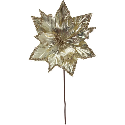 24" Metallic Champagne Gold Glittered Poinsettia Christmas Stem Spray