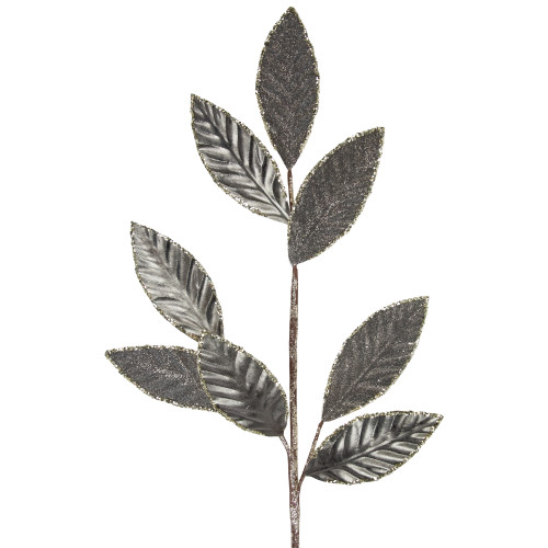 28" Gray Glitter Textured Leaves Christmas Spray