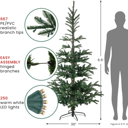 Real Touch?? Pre-Lit Pencil Nordmann Fir Artificial Christmas Tree - 6.5' - Warm Clear LED Lights