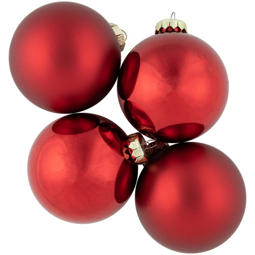 96ct Shiny and Matte Red Glass Ball Christmas Ornaments 3.25 (80mm)
