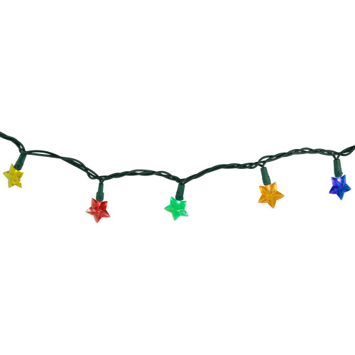 20-Count Multi-Colored Star Shaped LED Christmas Light Set- 4.5ft, Green Wire