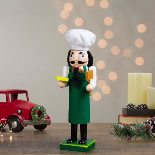 14" Green and White Wooden Christmas Nutcracker Pizza Maker