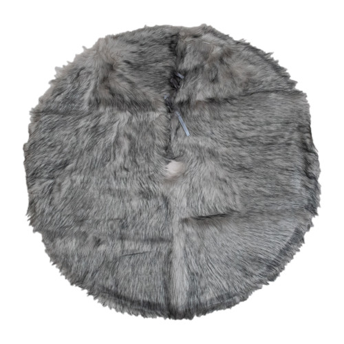36" Beige and Gray Plush Faux Fur Christmas Tree Skirt