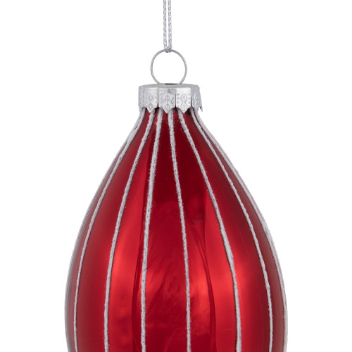 5" Shiny Red and White Glittered Striped Glass Finial Christmas Ornament